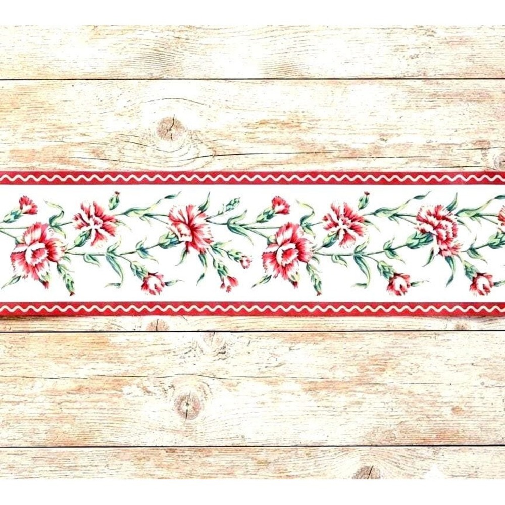 Wavery Red and Pink Carnation Floral Wallpaper Border Scalloped Pattern 3 Rolls